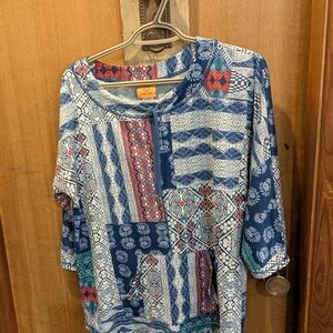 Ruby Rd. Blue and Red Patchwork Blouse